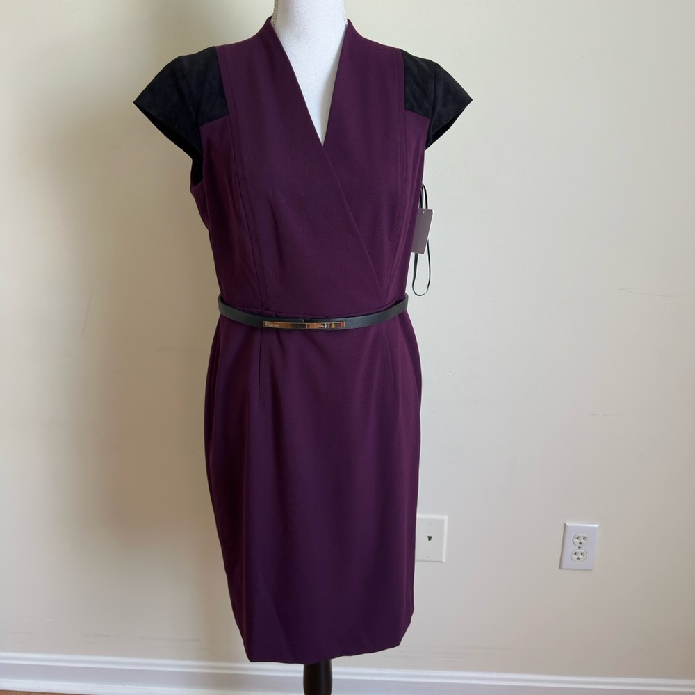 Calvin Klein Burgundy Dress w/ Faux Suede Cap Sleeves size